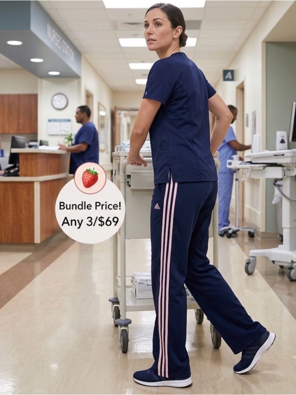🍓Adidas Scrub Pants w/ athelitic Pink Stripes SUPER Soft